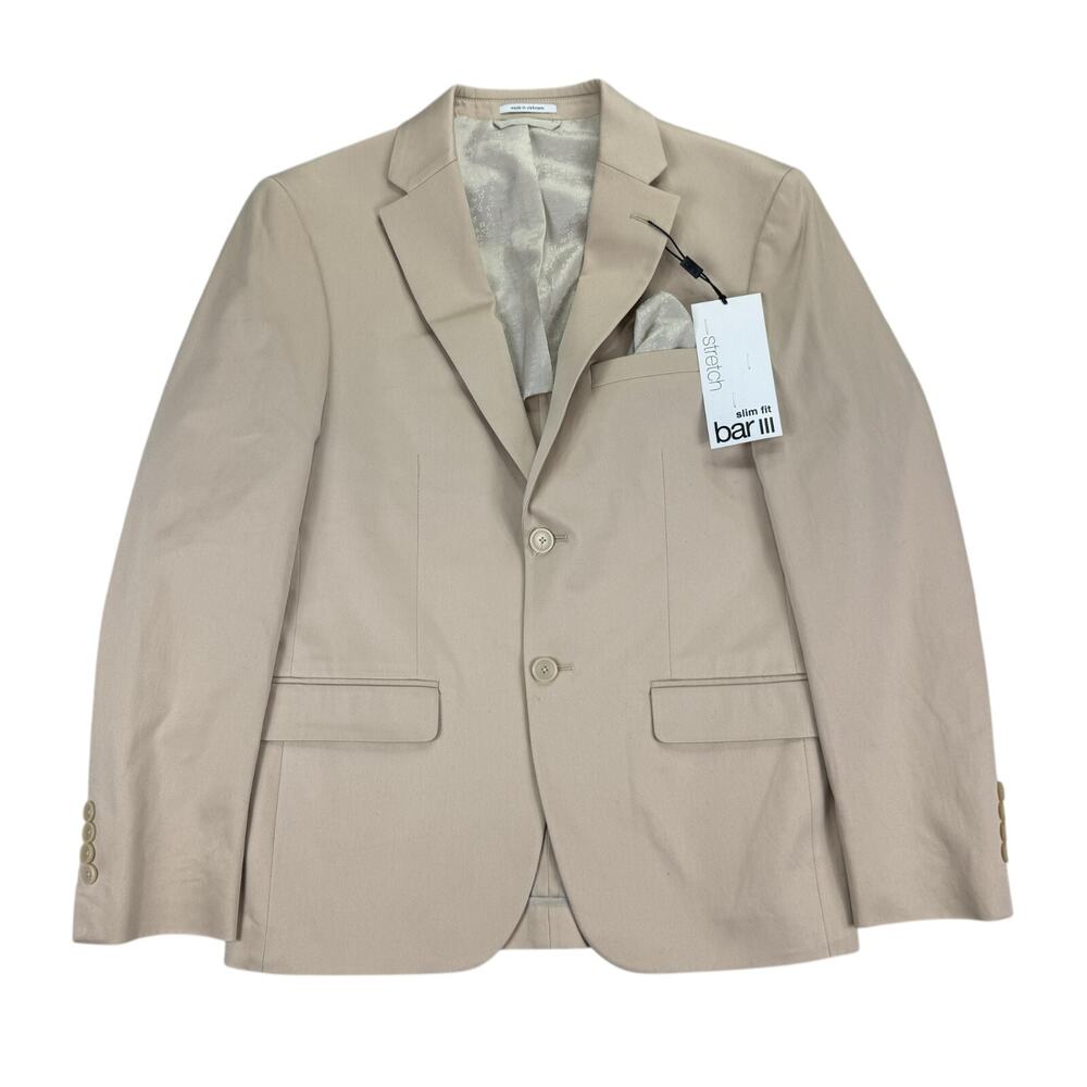 Bar III Mens Slim Fit Cotton Stretch Solid Suit Jacket Tan 38S